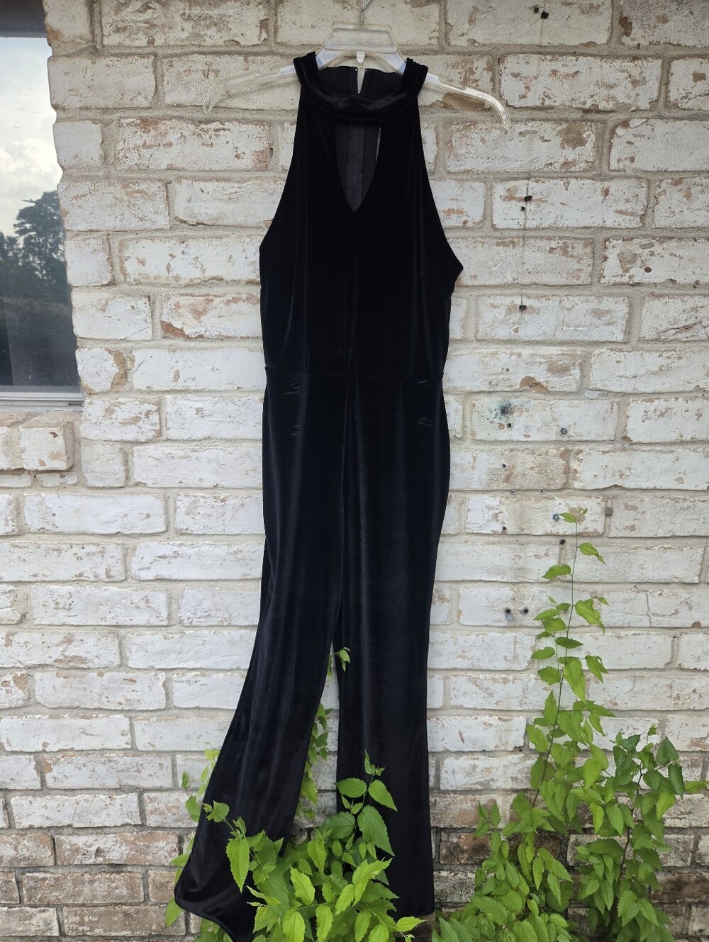 Crystal Doll Sleek Black Velvet Jumpsuit